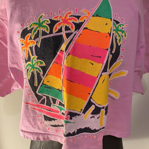 Authentic Vintage Late 1980’s / Early 1990’s Midriff T’Shirt with Summer Design - Picture 2 of 10